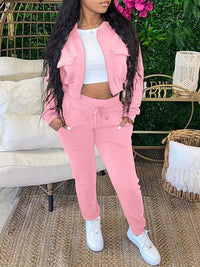 Solid Bomber Jacket & Jogger Pants Set