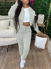 Solid Bomber Jacket & Jogger Pants Set