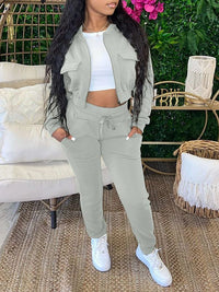Solid Bomber Jacket & Jogger Pants Set