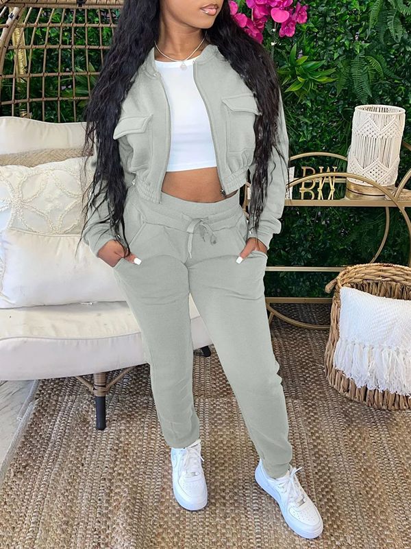 Solid Bomber Jacket & Jogger Pants Set