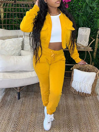 Solid Bomber Jacket & Jogger Pants Set