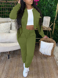 Solid Bomber Jacket & Jogger Pants Set