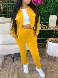 Solid Bomber Jacket & Jogger Pants Set
