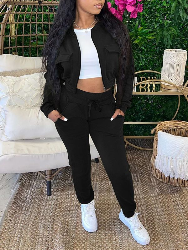 Solid Bomber Jacket & Jogger Pants Set