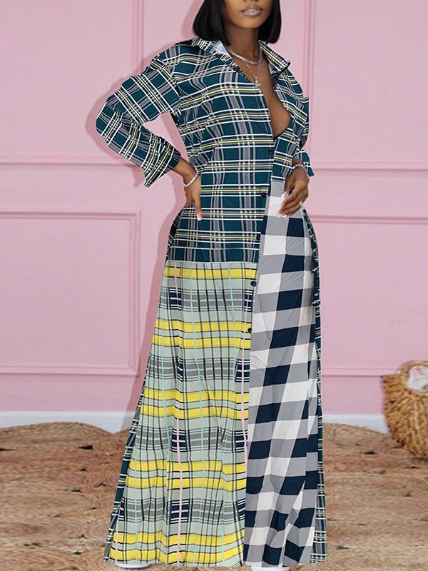 Plaid Combo Shirt Dress