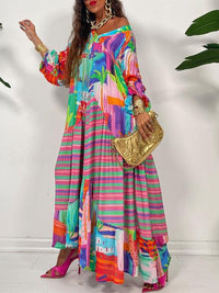 Printed V-Neck Ruffle Dress