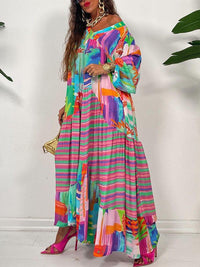 Printed V-Neck Ruffle Dress
