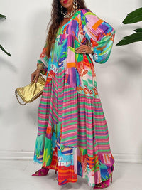 Printed V-Neck Ruffle Dress