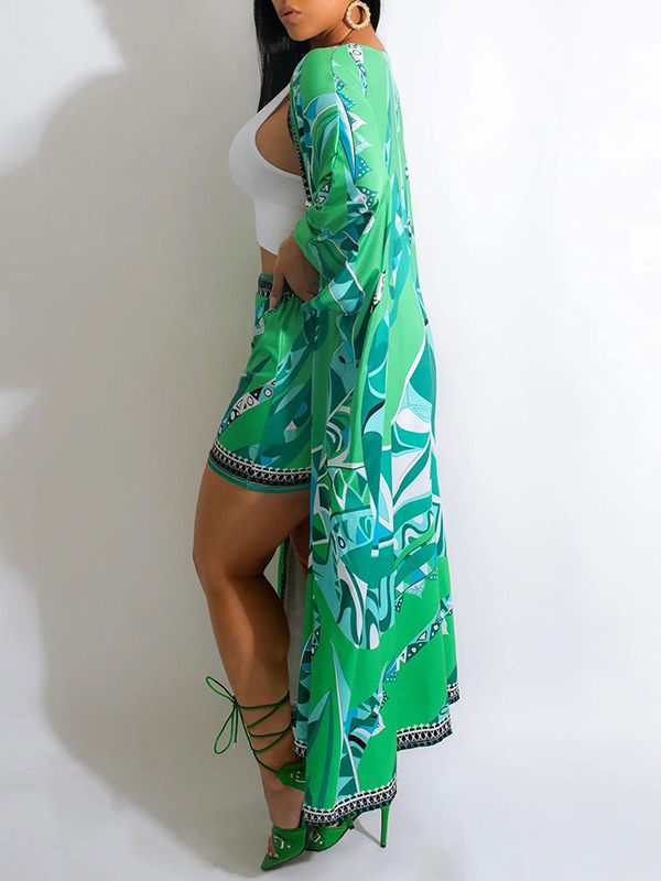 Printed Kimono & Shorts Set