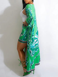 Printed Kimono & Shorts Set