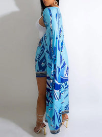 Printed Kimono & Shorts Set