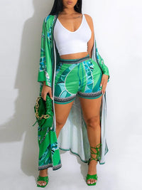 Printed Kimono & Shorts Set