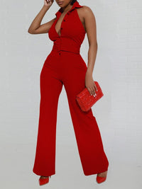 Indiebeautie Button-Front Halter Jumpsuit