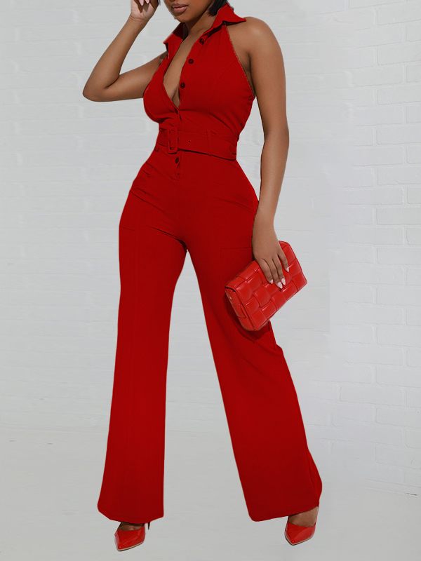 Indiebeautie Button-Front Halter Jumpsuit