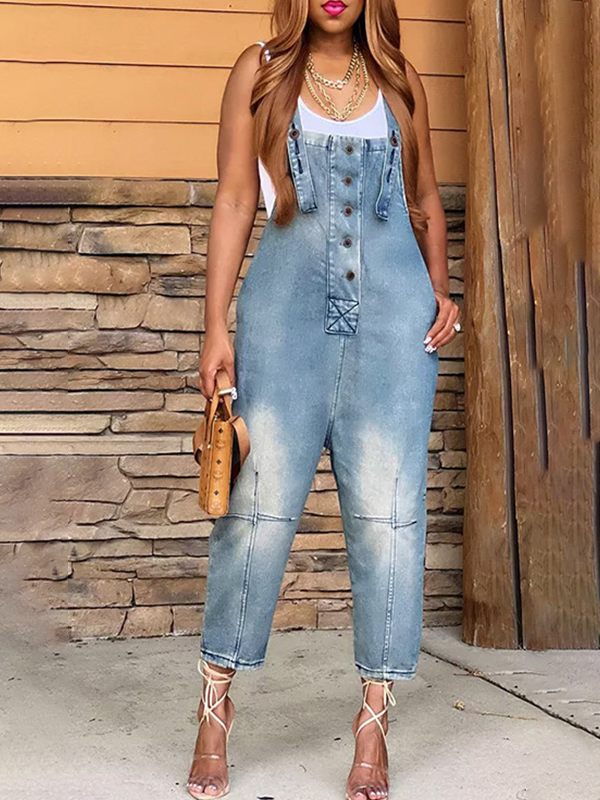 Button Front Denim Overalls