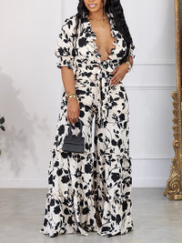 Printed Tied Shirt & Wide-Leg Pants Set