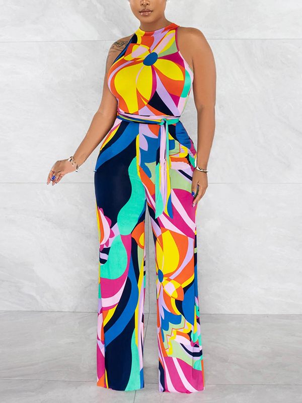 Printed Sleeveless Tied Jumpsuit