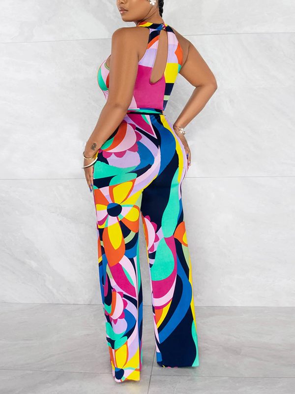 Printed Sleeveless Tied Jumpsuit