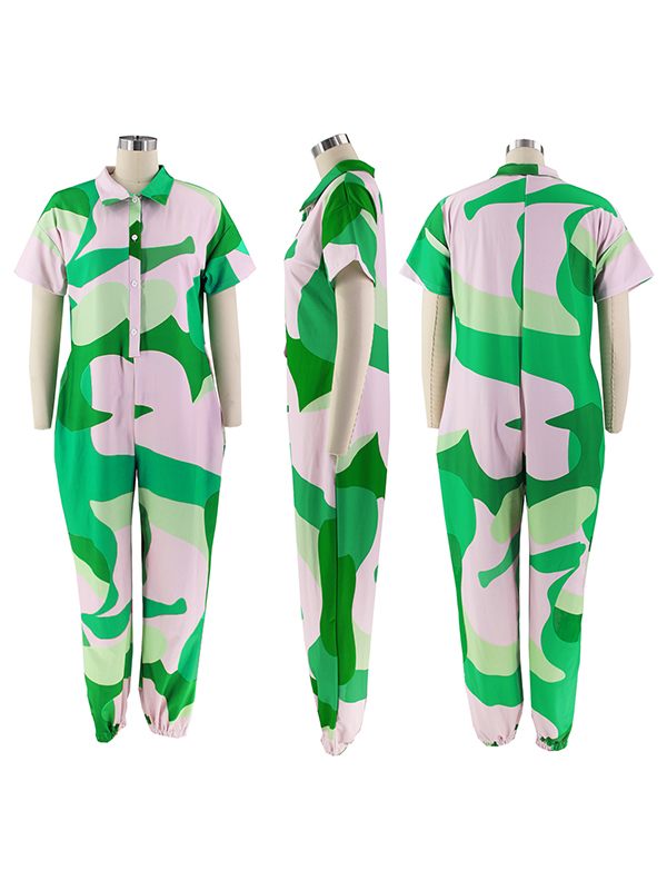 Printed Button-Front Jumpsuit