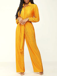 Solid Button-Front Tied Jumpsuit
