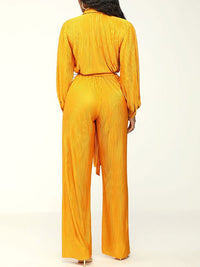 Solid Button-Front Tied Jumpsuit