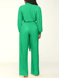 Solid Button-Front Tied Jumpsuit