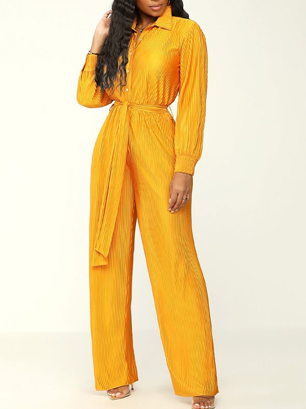 Solid Button-Front Tied Jumpsuit