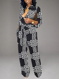 Printed Button-Front Tied Jumpsuit