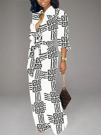 Printed Button-Front Tied Jumpsuit