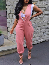 Two-Tone Button-Front Jumpsuit