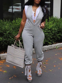 Two-Tone Button-Front Jumpsuit