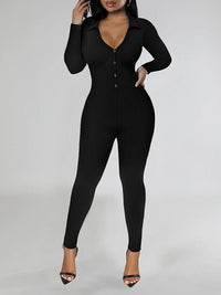 Solid Button-Front Jumpsuit