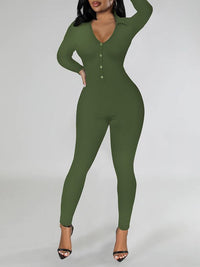 Solid Button-Front Jumpsuit