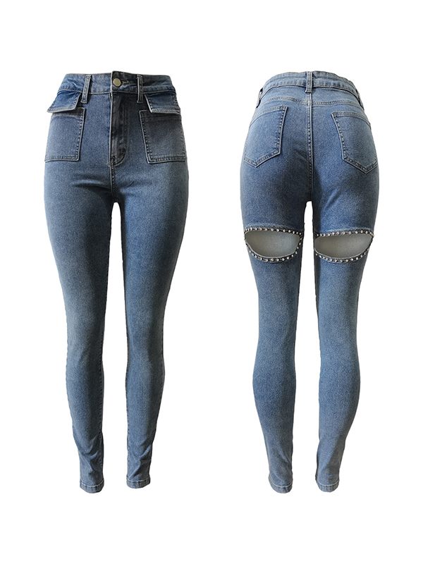 Indiebeautie Studded Cutout-Back Jeans