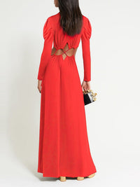 Indiebeautie Lace-up Mock Neck Maxi Dress