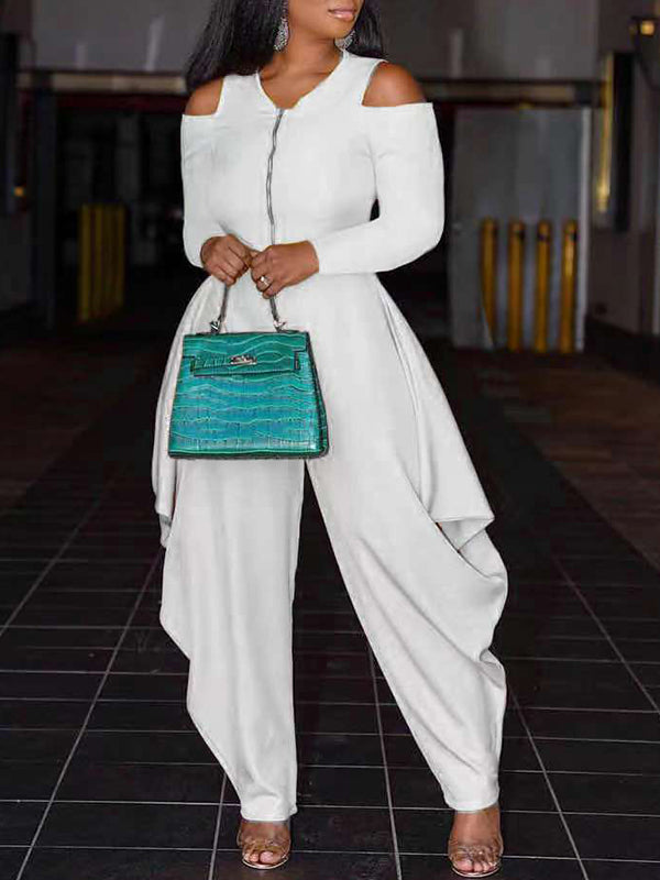Cold-Shoulder Zip-Front Jumpsuit