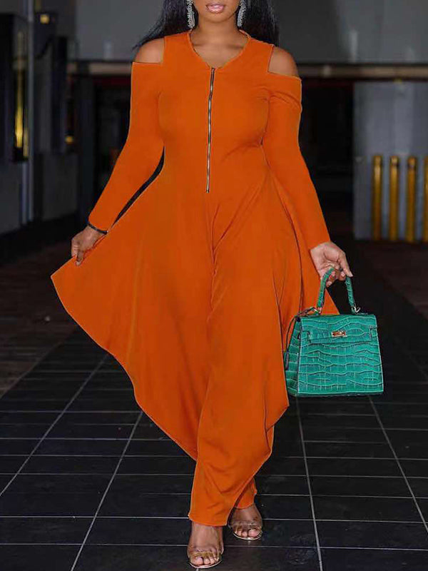 Cold-Shoulder Zip-Front Jumpsuit
