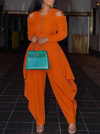 Cold-Shoulder Zip-Front Jumpsuit