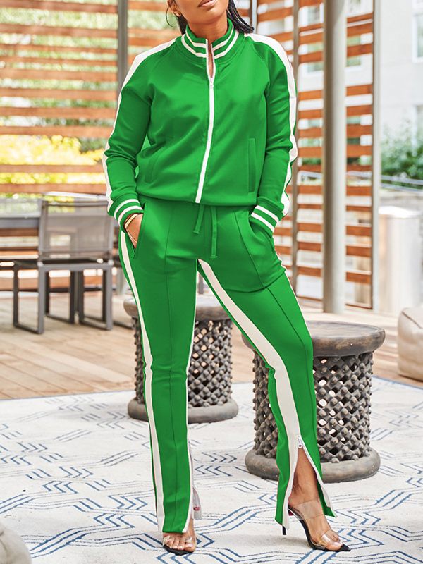 Side-Stripe Jacket & Slit Pants Set