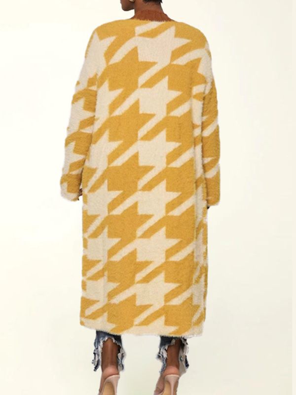 Houndstooth Open-Front Cardigan