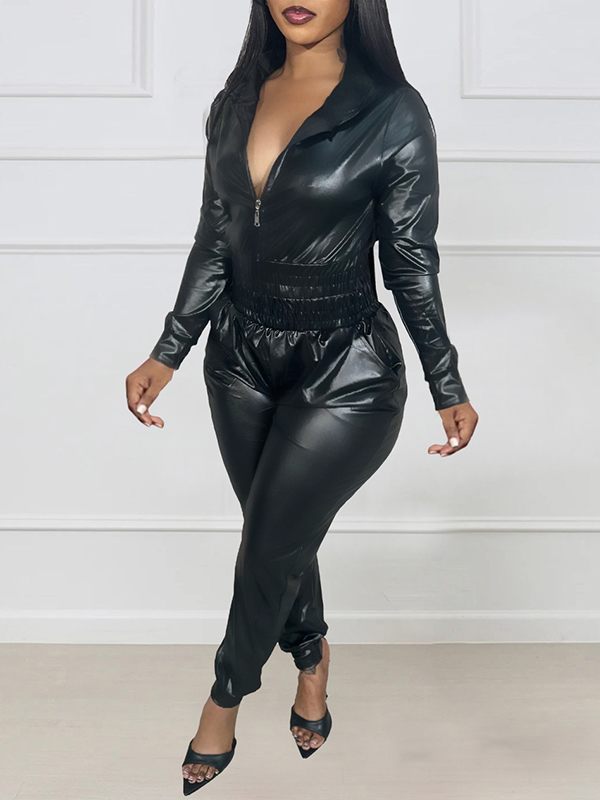 Faux-Leather Hoodie & Pants Set