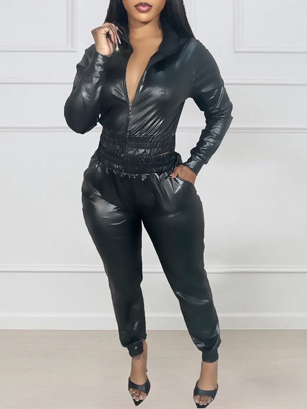 Faux-Leather Hoodie & Pants Set