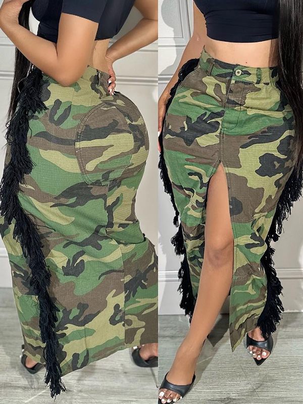 Fringe Combo Camo Skirt