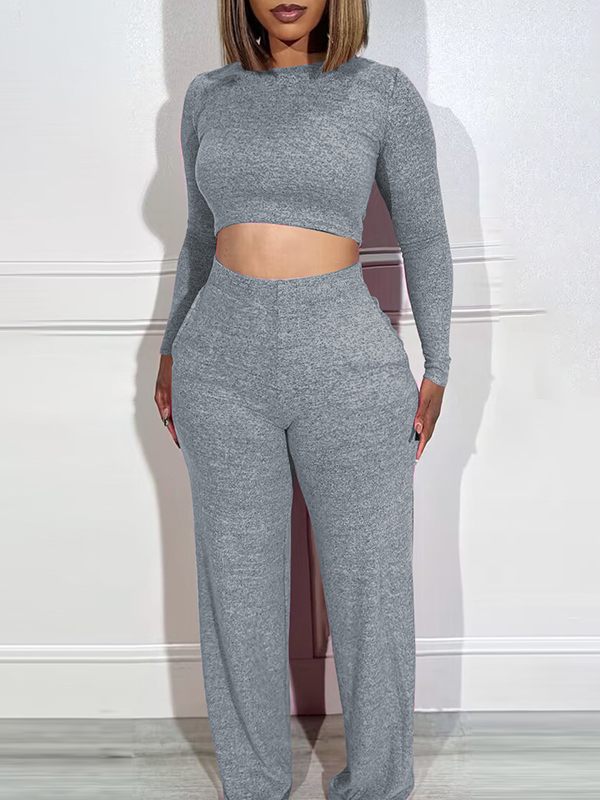 Solid Crop Top & Pants Set