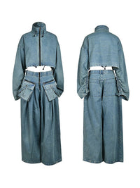 Indiebeautie Denim Jacket & Wide-Leg Pants Set