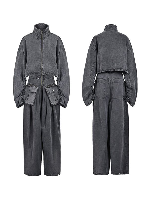 Indiebeautie Denim Jacket & Wide-Leg Pants Set