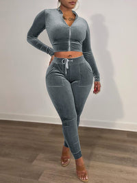 Velvet Zip-Front Top & Pants Set