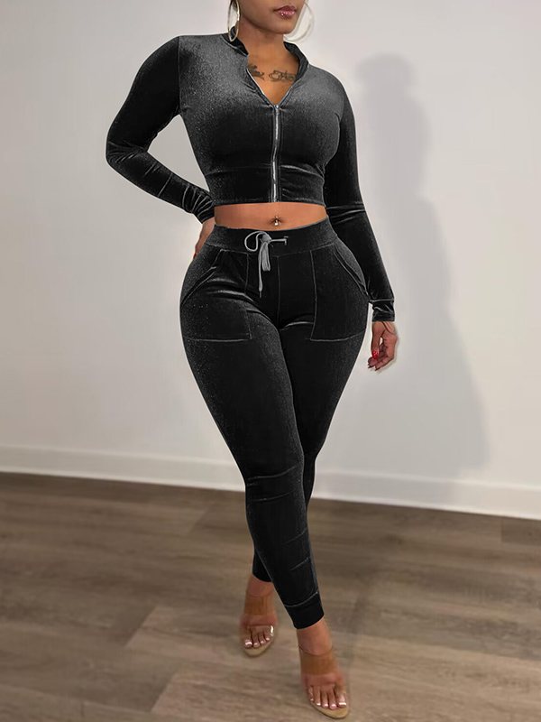 Velvet Zip-Front Top & Pants Set