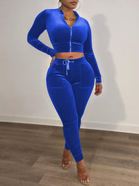 Velvet Zip-Front Top & Pants Set