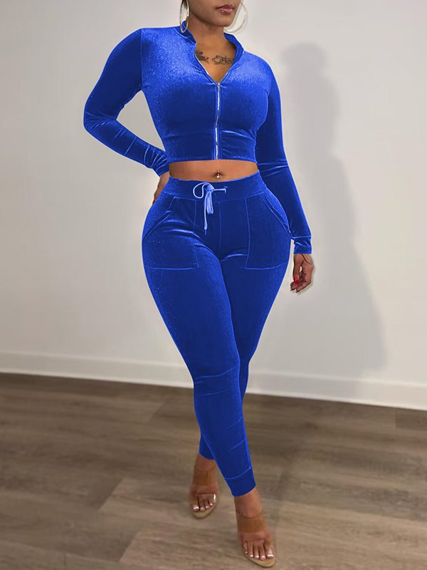 Velvet Zip-Front Top & Pants Set